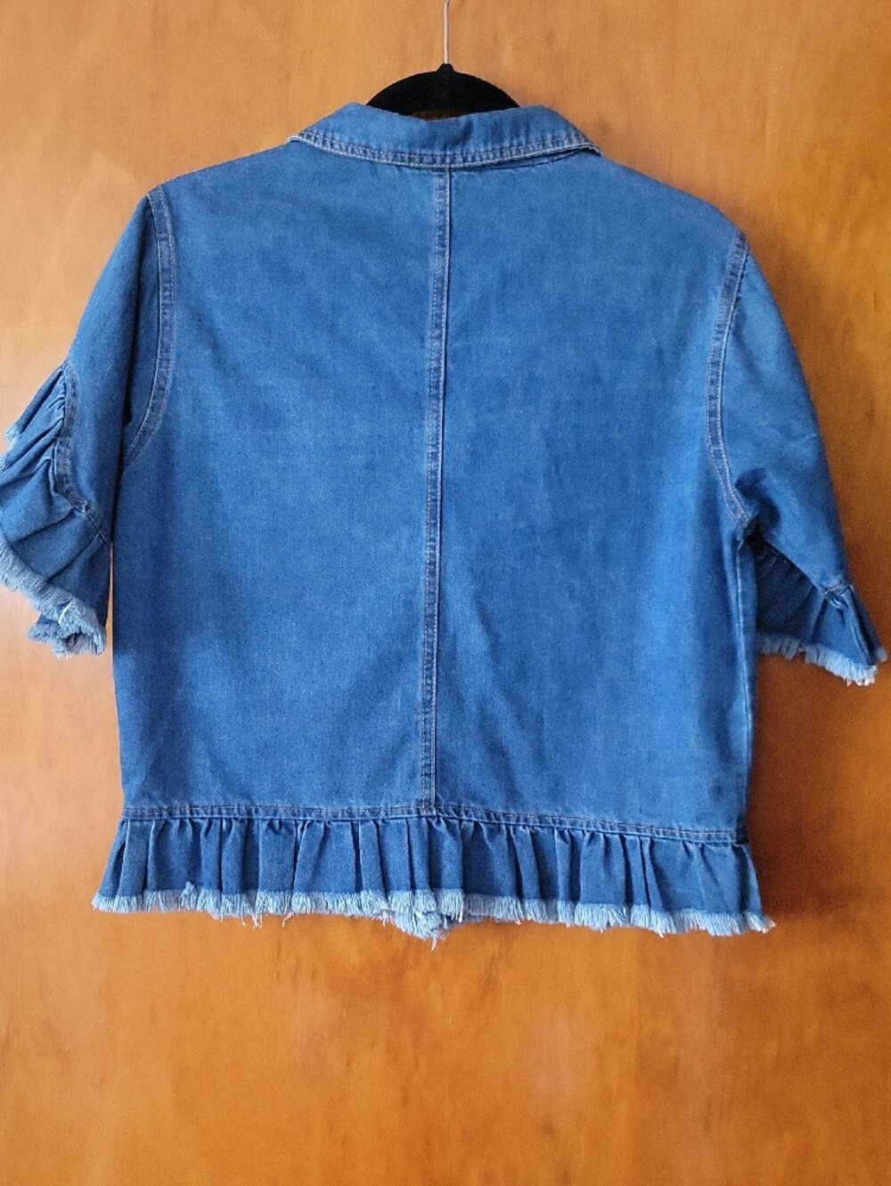 Suvimuga Blue Ruffle-Trim Denim Jacket - Picture 2 of 5